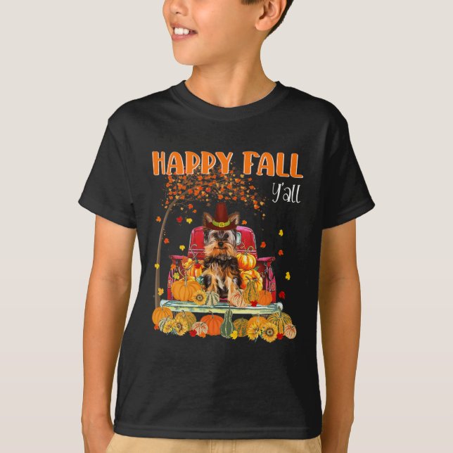 T-shirt Yorkie Chien Automne Automne Citrouille Camion Map (Devant)