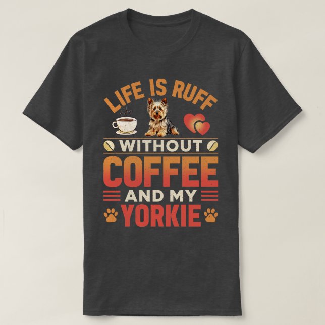 T-shirt Yorkie Chien Et Café (Design devant)