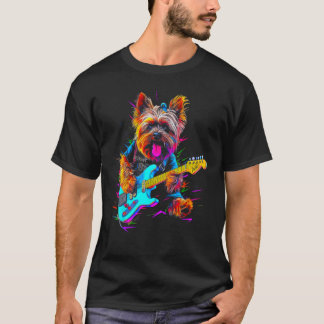 T-shirt Yorkie Chien Yorkshire Terrier Guitariste