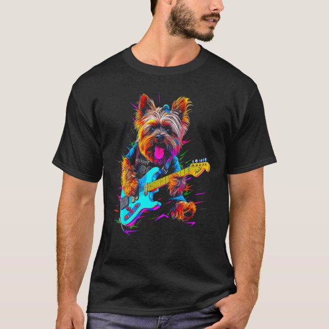 T-shirt Yorkie Chien Yorkshire Terrier Guitariste (Devant)
