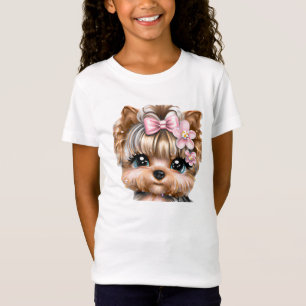 T-Shirt Yorkie mignonne avec une corse rose
