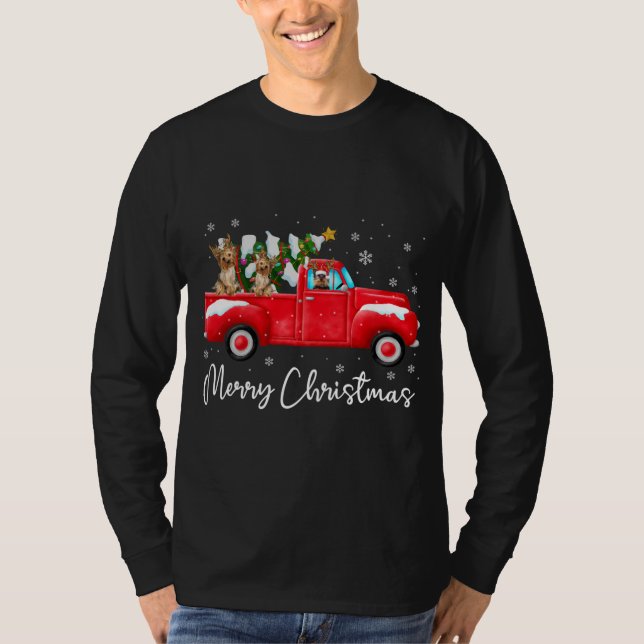 T-shirt Yorkie Red Truck Noël Santa Hat Chien Noël Noël (Devant)