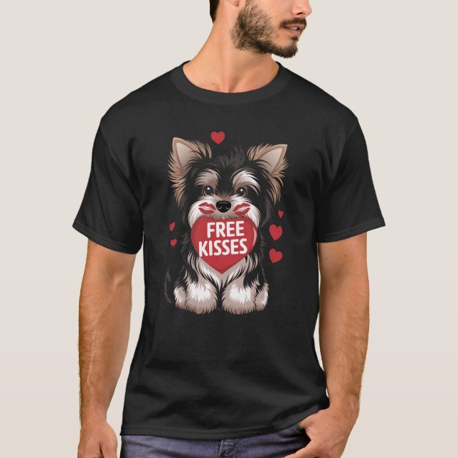 T-shirt Yorkiepoo Chien Valentines Jour Baisers gratuits (Devant)