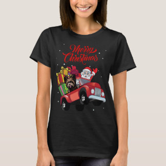 T-shirt Yorkshire Terrier Avec Père Noël En Camion Rouge D