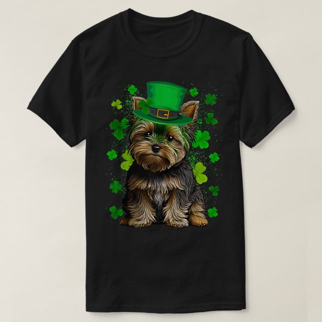 T-shirt Yorkshire Terrier Chien Shamrock Jour de la Saint  (Design devant)