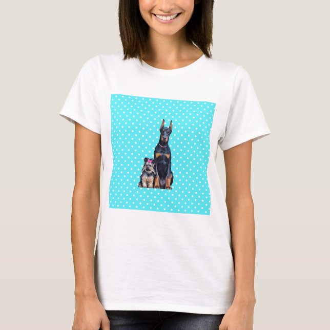 T-shirt Yorkshire Terrier Doberman Pois bleus (Devant)