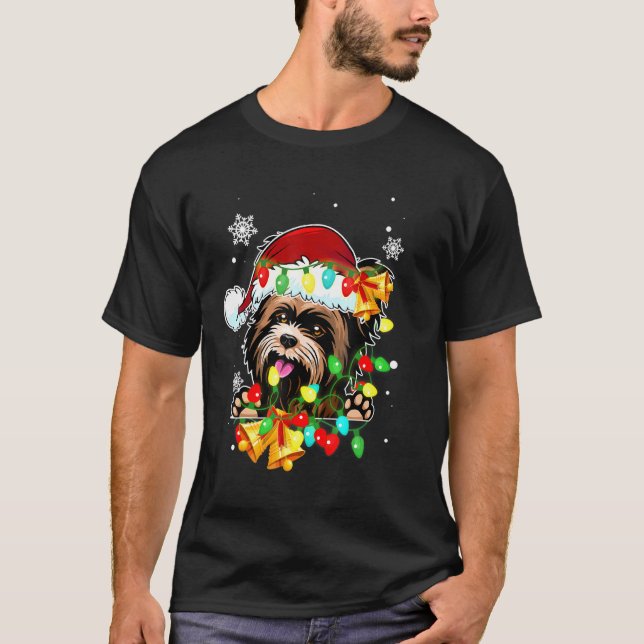 T-shirt Yorkshire Terrier éclaire le chien de Noël (Devant)