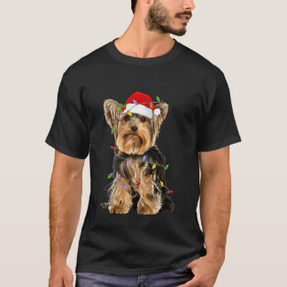 T-shirt Yorkshire Terrier Noël Chapeau de Père Noël Lumièr