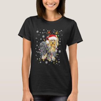 T-shirt Yorkshire Terrier Santa Hat Noël lumières Noël