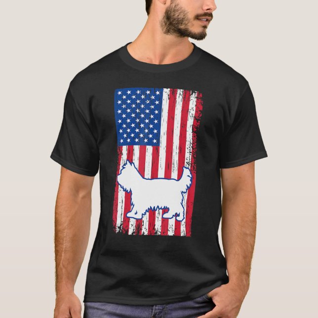 T-shirt Yorkshire Terriers Drapeau américain Chien patriot (Devant)