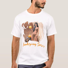 T-shirt Young Native American Posing on Wood Wall