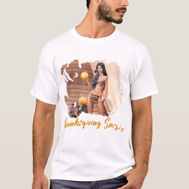 T-shirt Young Native American Posing on Wood Wall (Devant)