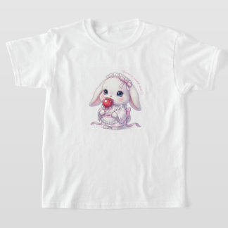 T-shirt Yukata Bunny with Apple Candy - Pink Pastel Ribbon