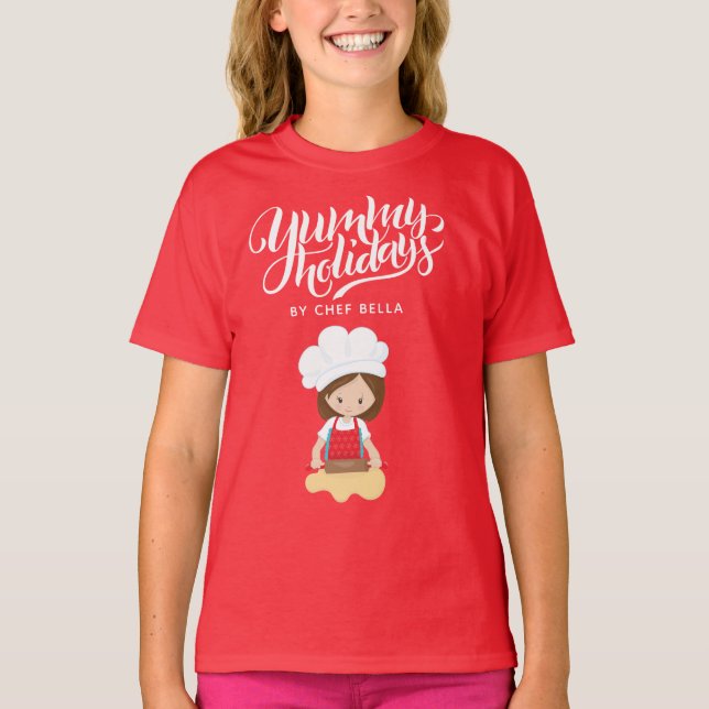 T-shirt Yummy Holidays By Chef Custom Name Girl Baking (Devant)