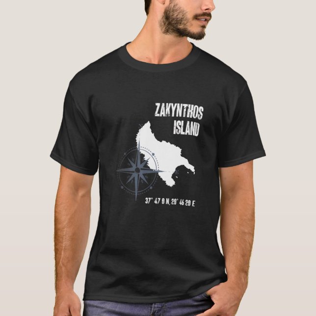 T-shirt Zakynthos Island Mediterranean Sea Coordinates Map (Devant)