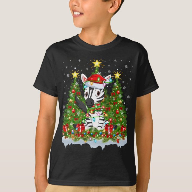 T-shirt Zebra Lighting Xmas Tree Lover Funny Zebra Noël (Devant)
