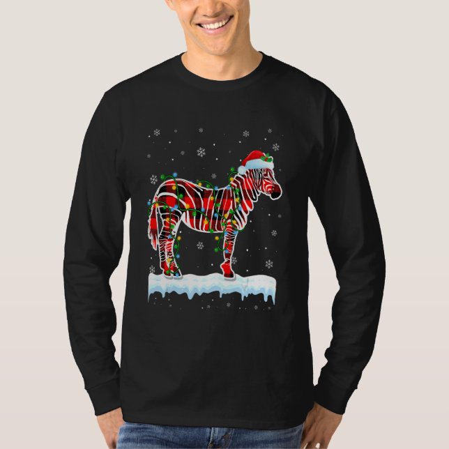 T-shirt Zebra Noël Santa Chapeau mignonne Animaux Noël Lum (Devant)