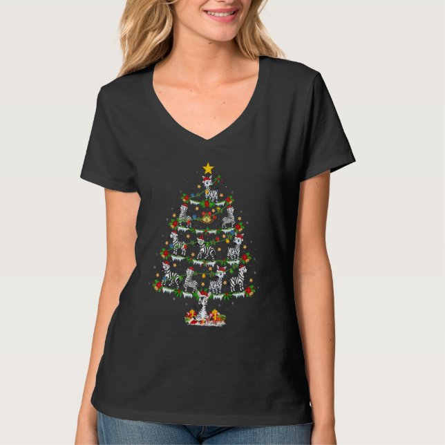 T-shirt Zebra   Xmas Lights Zebra Christmas Tree (Devant)