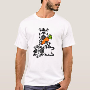 T-shirt Zèbre Mignon et Heureux avec Carotte Dessin Animé