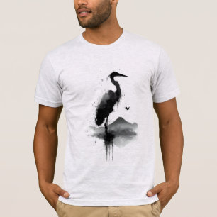 T-Shirt Zen Grue en Lavis à l'Encre Sumi-e Japonai