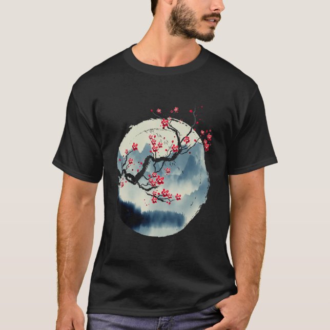 T-shirt Zen Mountains Fleurs de fleurs de cerisier Bois ja (Devant)