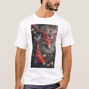 T-shirt Zen Red Koi Fish et Cherry Blossom Pond