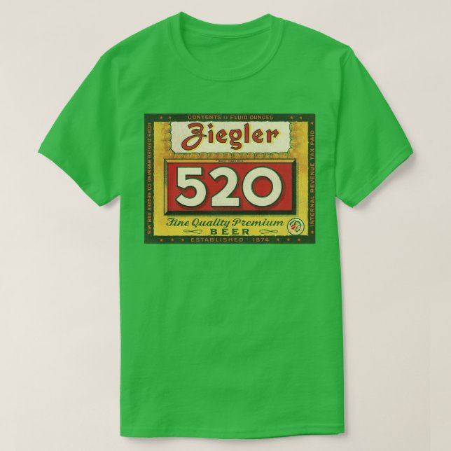 T-shirt Ziegler 520 Beer Retro Defunct Breweriana (Design devant)