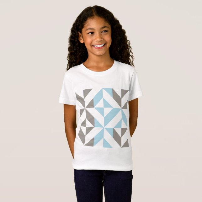 T-Shirt ZigZag géométrique bleu et argent (Devant entier)