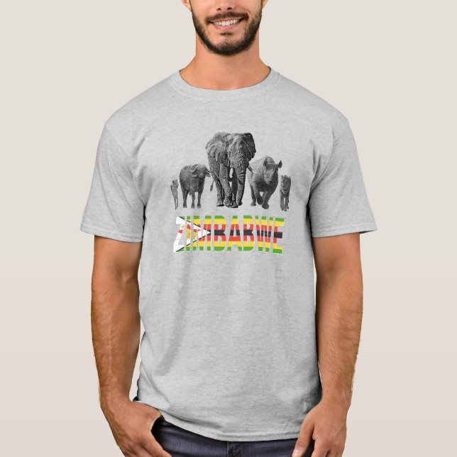 T-shirt Zimbabwe Pride Big 5 Wildlife pour les fans du Zim (Devant)