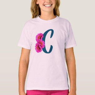 T-shirt Zinnia Flowers Monogramme initial C