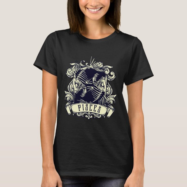 T-shirt Zodiac Evil 2 Poisson Squelette Occulte (Devant)