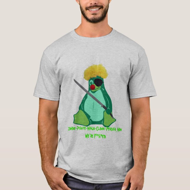 T-shirt Zombi-Pirate-Ninja-Clown-Pingouin, Zombi-Pirat… (Devant)