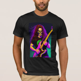 T-shirt Zombie avec cheveux longs jouant de la basse guita