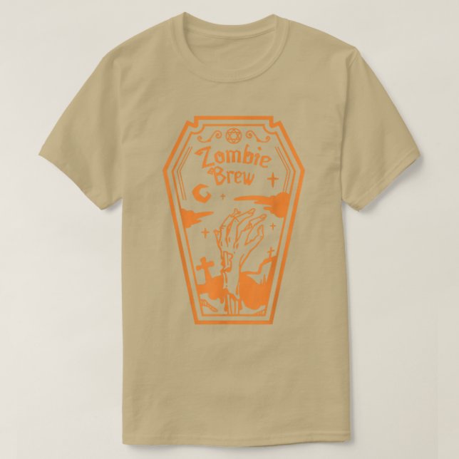 T-shirt Zombie Brew, Coffin Effrayant Zombie Main Happy Ha (Design devant)