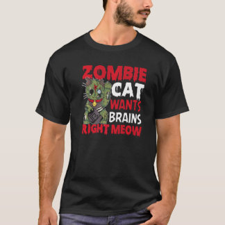 T-shirt Zombie Cat veut cerveau Meow Amoureux des chats Ha