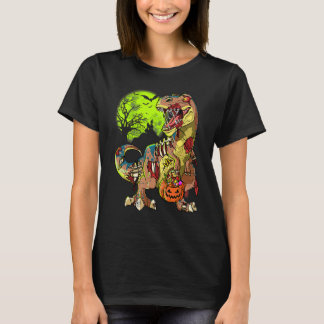 T-shirt Zombie Rex Halloween Boys Kids Pumpkin Dinosaur Re