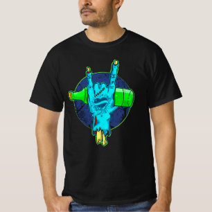 T-shirt Zombie Rock On Hand avec Tattoo Holding Bière T-Sh