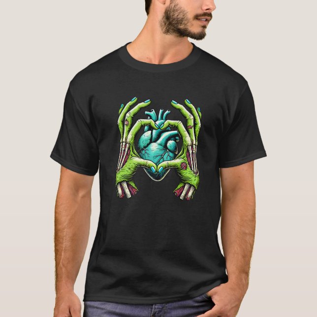 T-shirt Zombie Skeleton Mains Anatomique Coeur Horreur Hal (Devant)