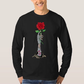 T-shirt Zombiecore Aesthetic Skeleton Hand Red Rose Zombie