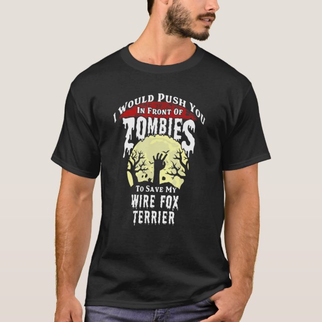 T-shirt Zombies Wire Fox Terrier Halloween Éffrayant (Devant)