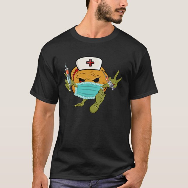 T-shirt Zoombie Citrouille Infirmière Jackolantern Masque  (Devant)