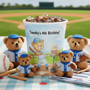 T-Shirt zum 4. Geburtstag Tee Ball Teddy Bär Baseb Pappbecher