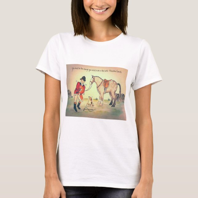T - Shirt zur Jagd auf Graupferde mit Gandhi-Zitat (Vorderseite)