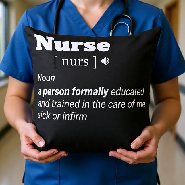 T - Shirt zur Krankenversicherung Kissen (Nurse Definition Modern Black & White Typography – Throw Pillow)