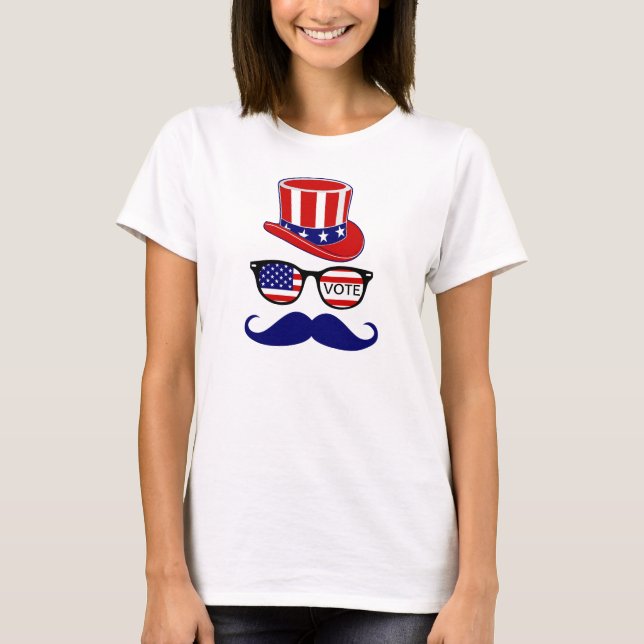 T - Shirt zur Wahl mit Hut, Brille und Mustache (Vorderseite)
