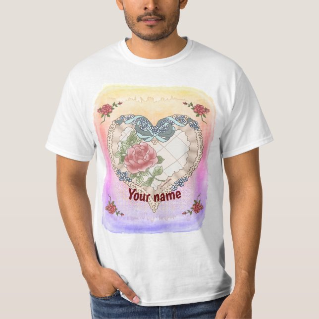 T-shirts Blue Lacy Ribbon Heart (Devant)