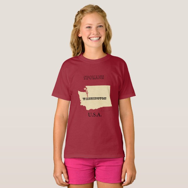 T-shirts - Carte de Washington avec nom de ville (Devant entier)
