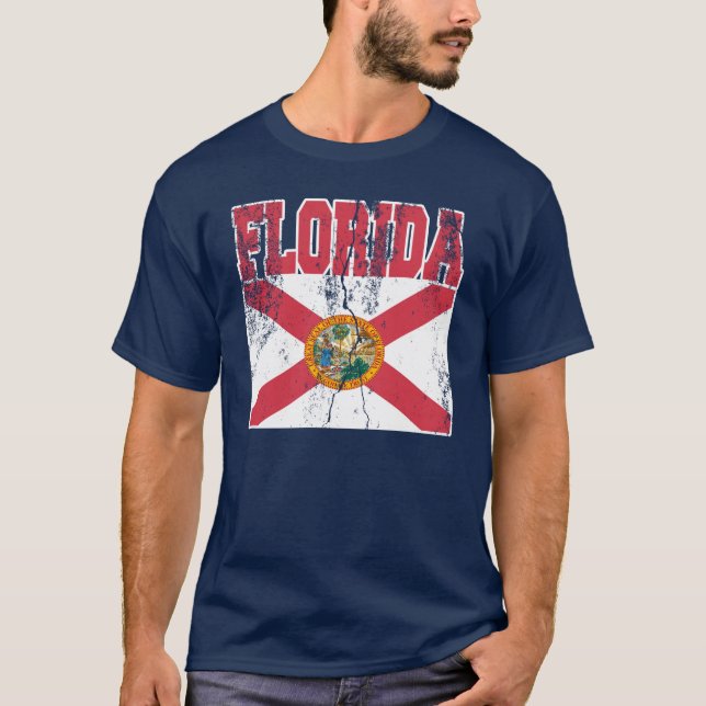 T-shirts de drapeau d'état de la Floride (affligé) (Devant)