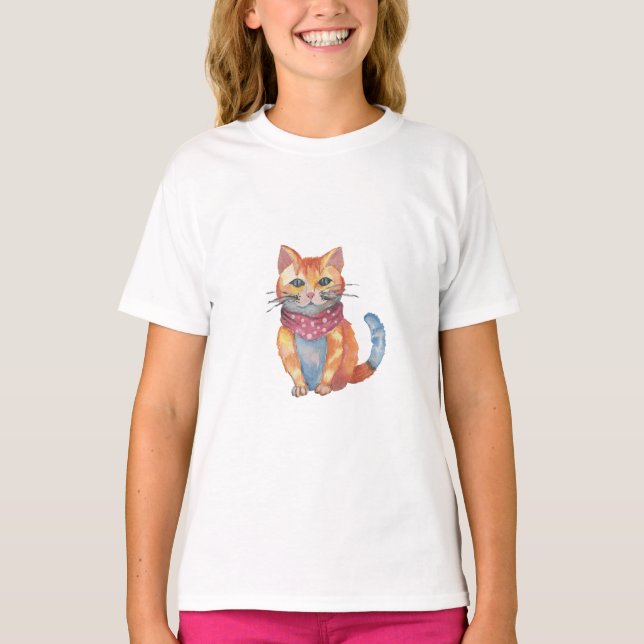 T-shirts de filles "chat rouge" (Devant)