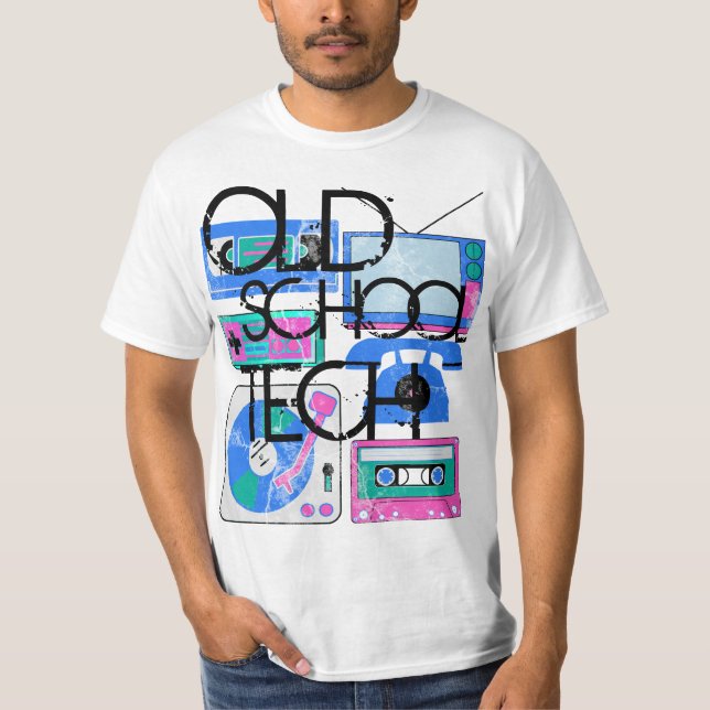 T-shirts de la technologie 80s de vieille école (Devant)